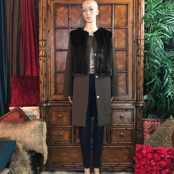 IMAN Mocha Platinum Collection Jewel Neck Snap Front Duster Coat - Picture 14 of 15